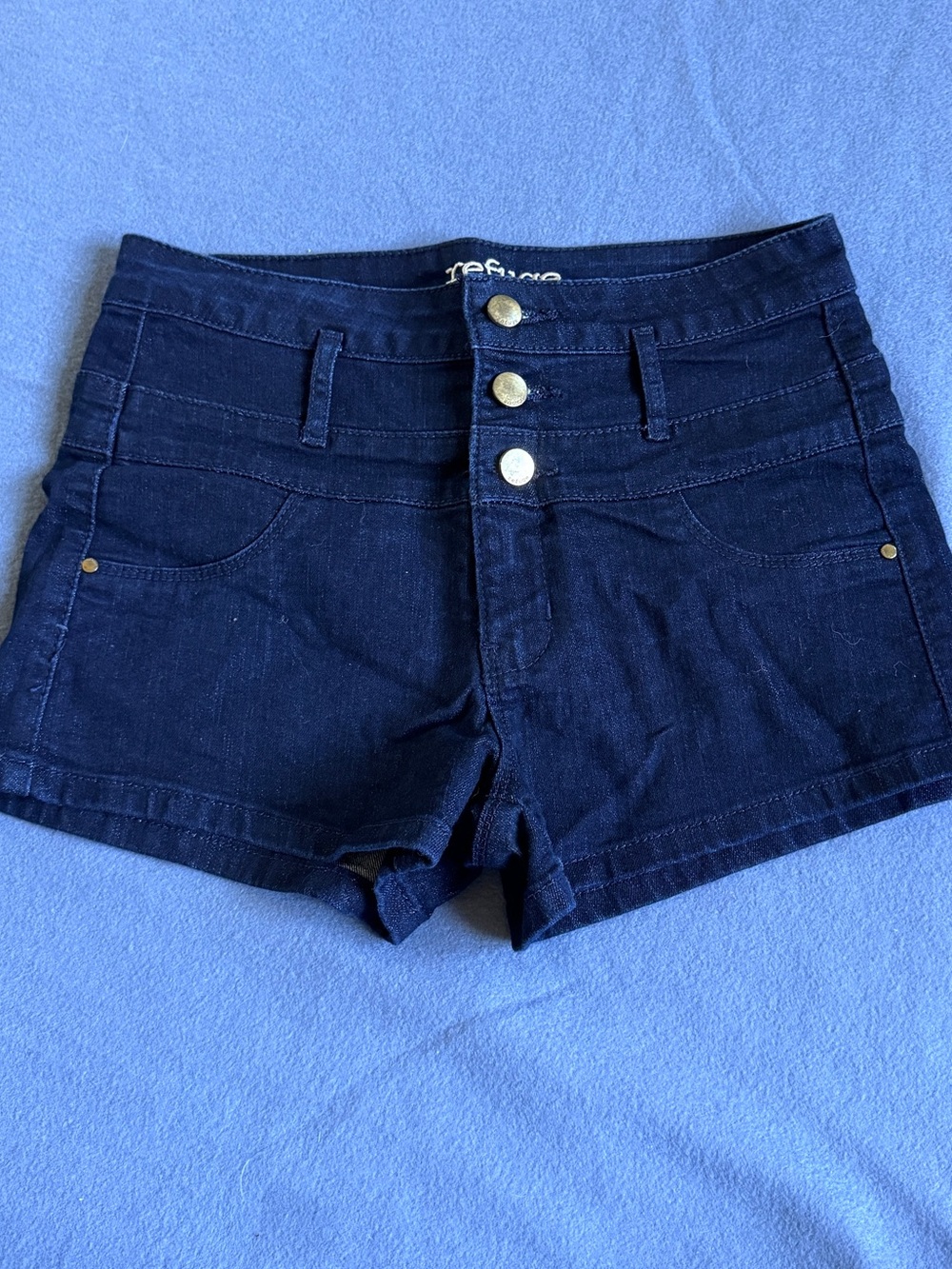 Dark Navy Button-Fly Jean Shorts